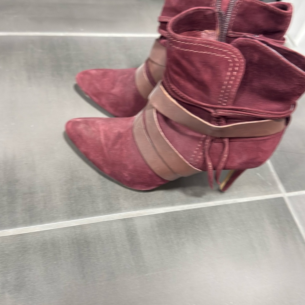 Vince Camuto Burgundy and Taupe Heeled Boots